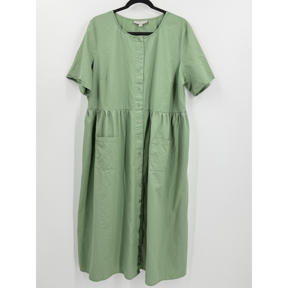 Woman Within Dress Womens 20W Green Modest Trad Wife Teacher Cotton Button Front